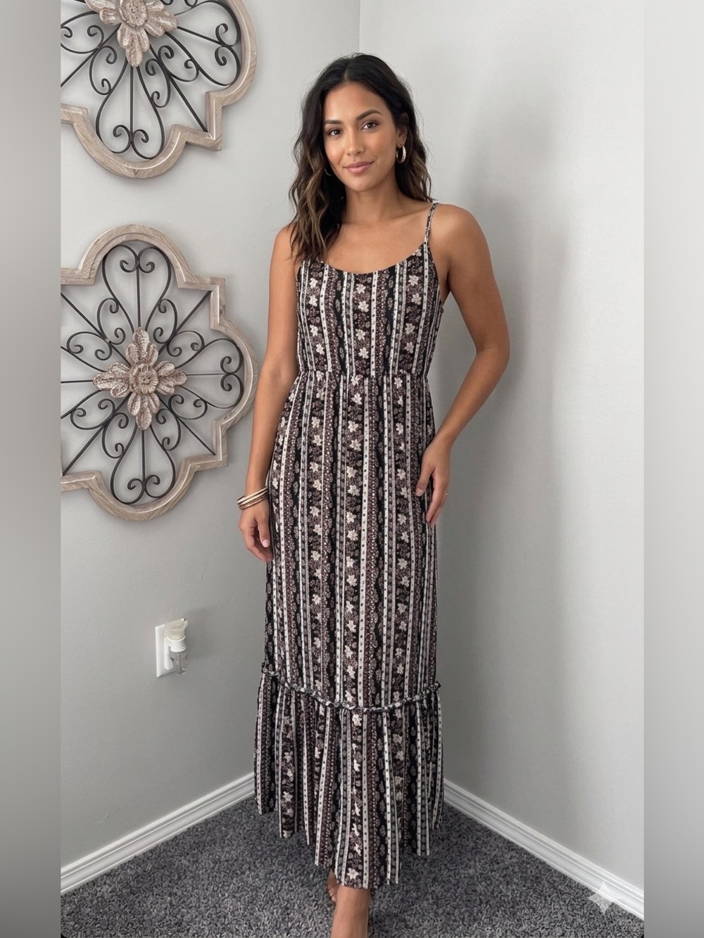 SO Goods for Life Bodycon Maxi Ruffled Dress size M Ditsy Flower smocked bust